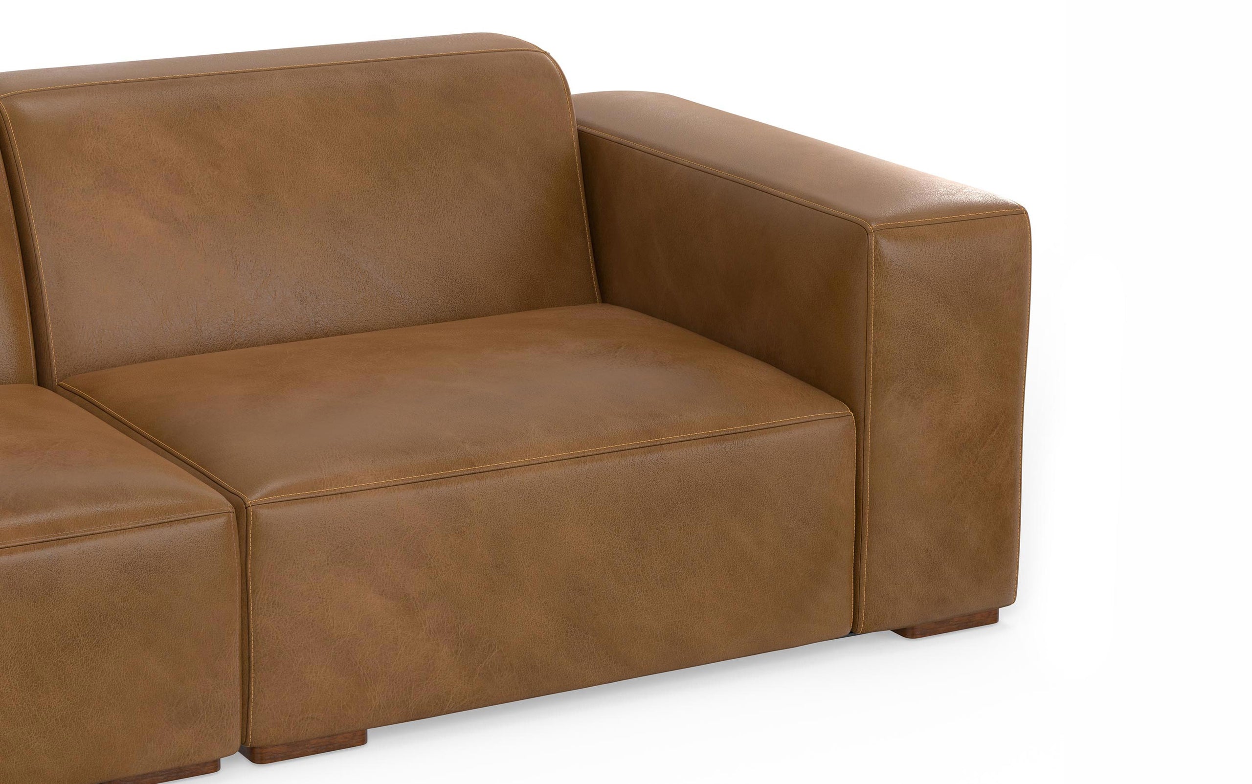 Caramel Brown Genuine Leather | Rex Left Sectional and Ottoman in Genuine Leather