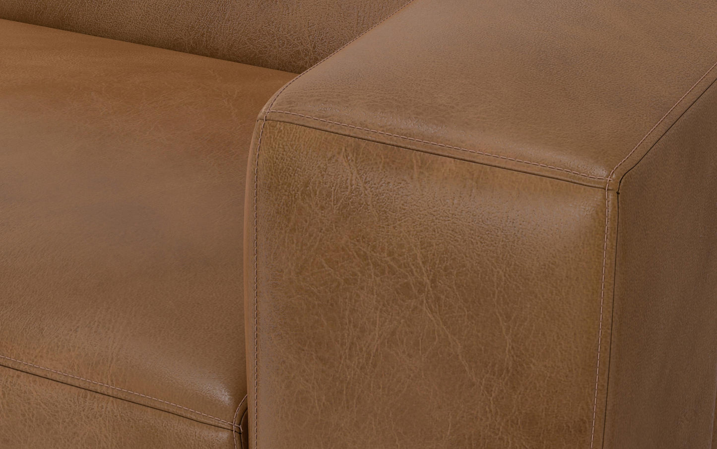 Caramel Brown Genuine Leather | Rex Left Sectional and Ottoman in Genuine Leather