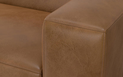 Caramel Brown Genuine Leather | Rex Left Sectional and Ottoman in Genuine Leather