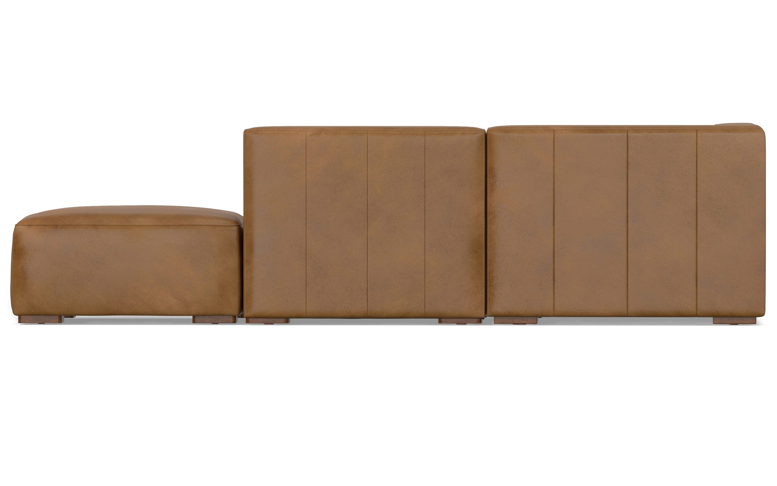 Caramel Brown Genuine Leather | Rex Right Sectional Sofa and Ottoman in Genuine Leather