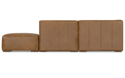Caramel Brown Genuine Leather | Rex Right Sectional Sofa and Ottoman in Genuine Leather