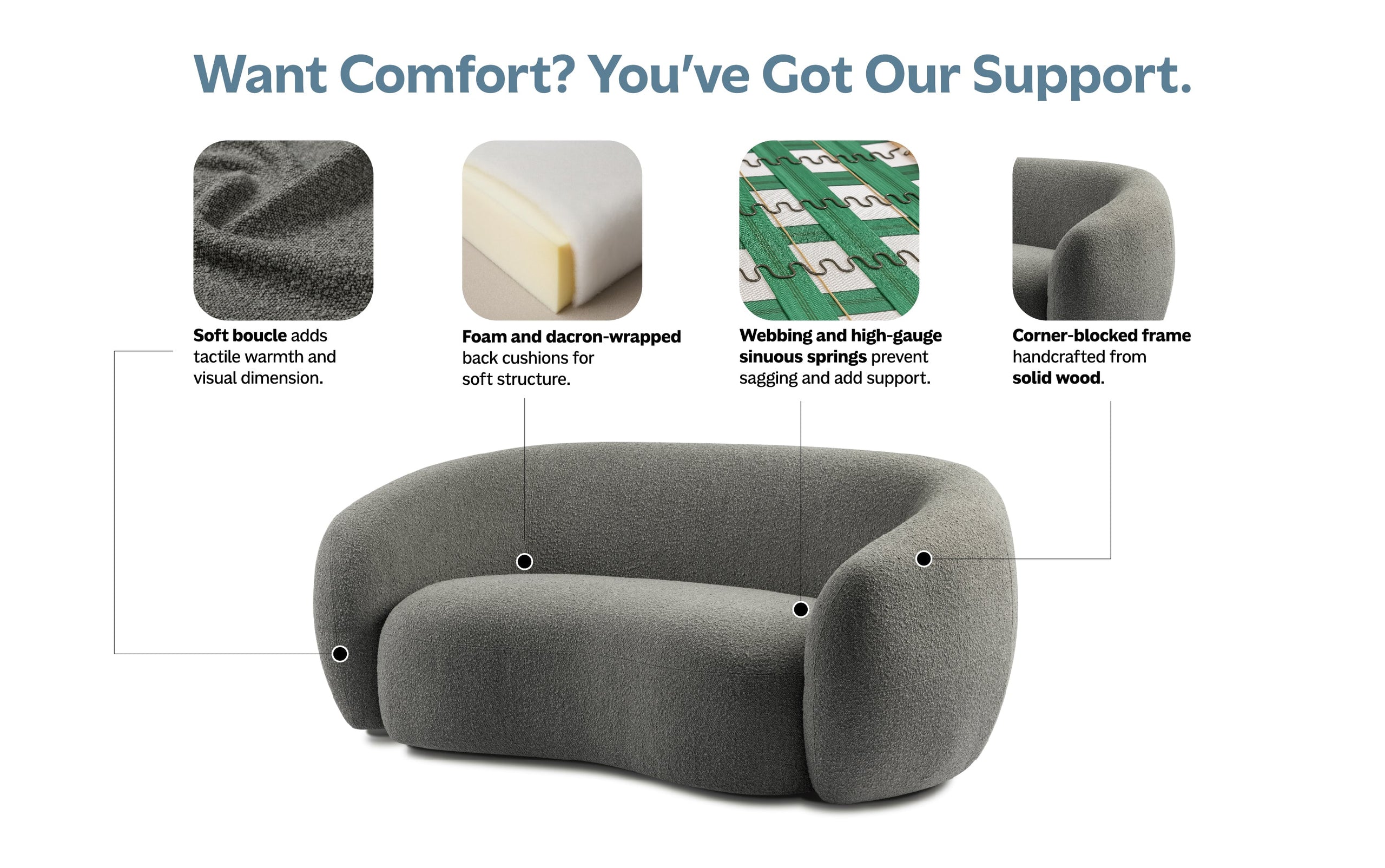 Stone Grey Boucle Performance Fabric | Sherri 69 inch Loveseat in Boucle Performance Fabric