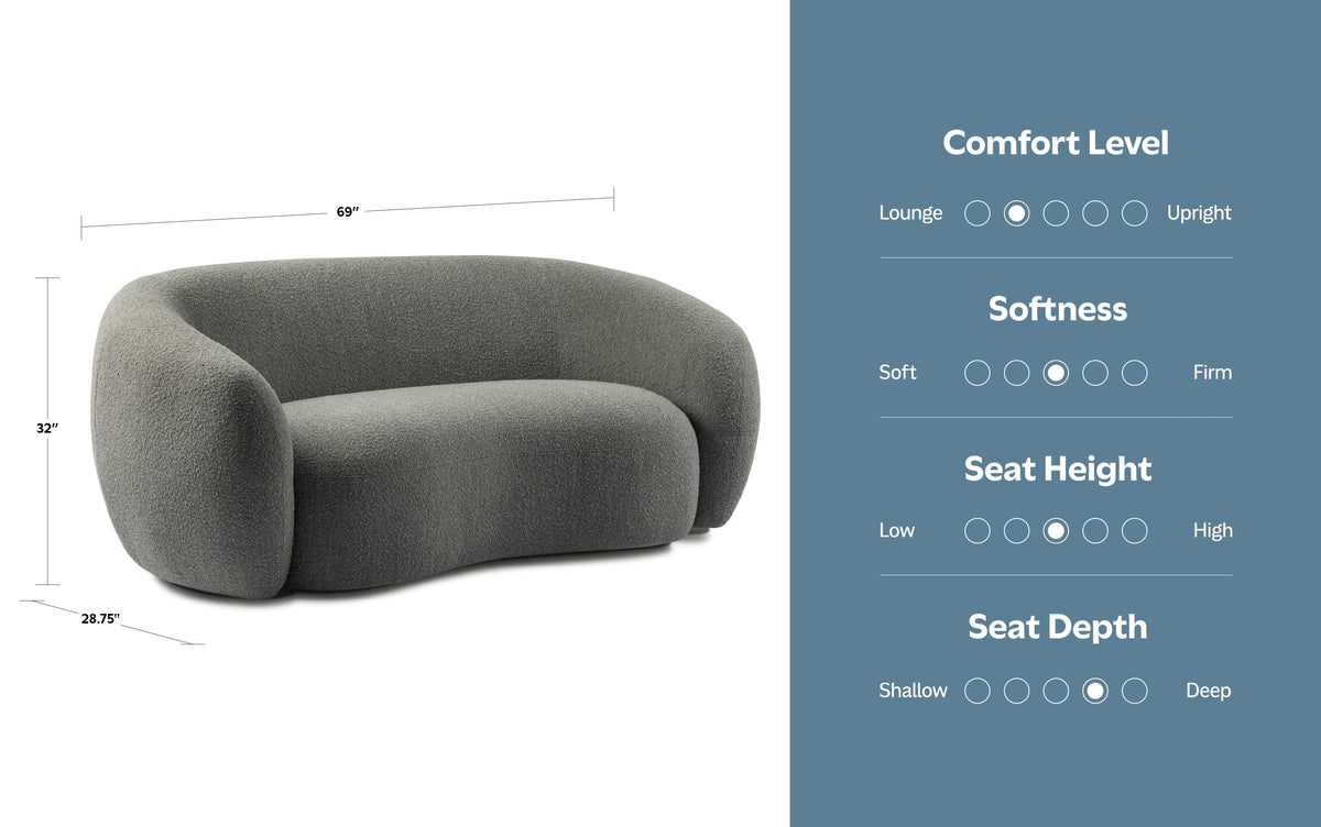 Stone Grey Boucle Performance Fabric | Sherri 69 inch Loveseat in Boucle Performance Fabric
