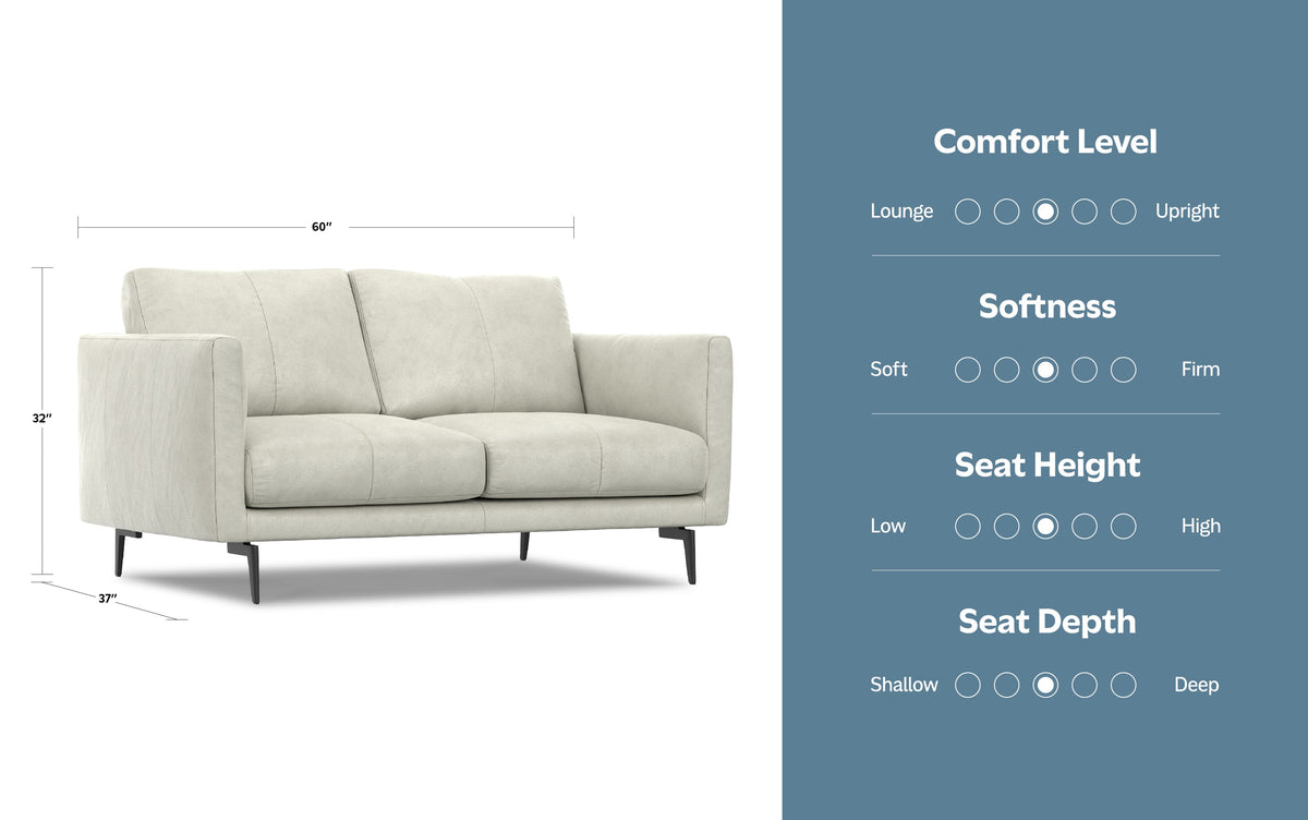 Light smoke Grey Genuine Leather | Stevens 60 inch Loveseat in Genuine Leather