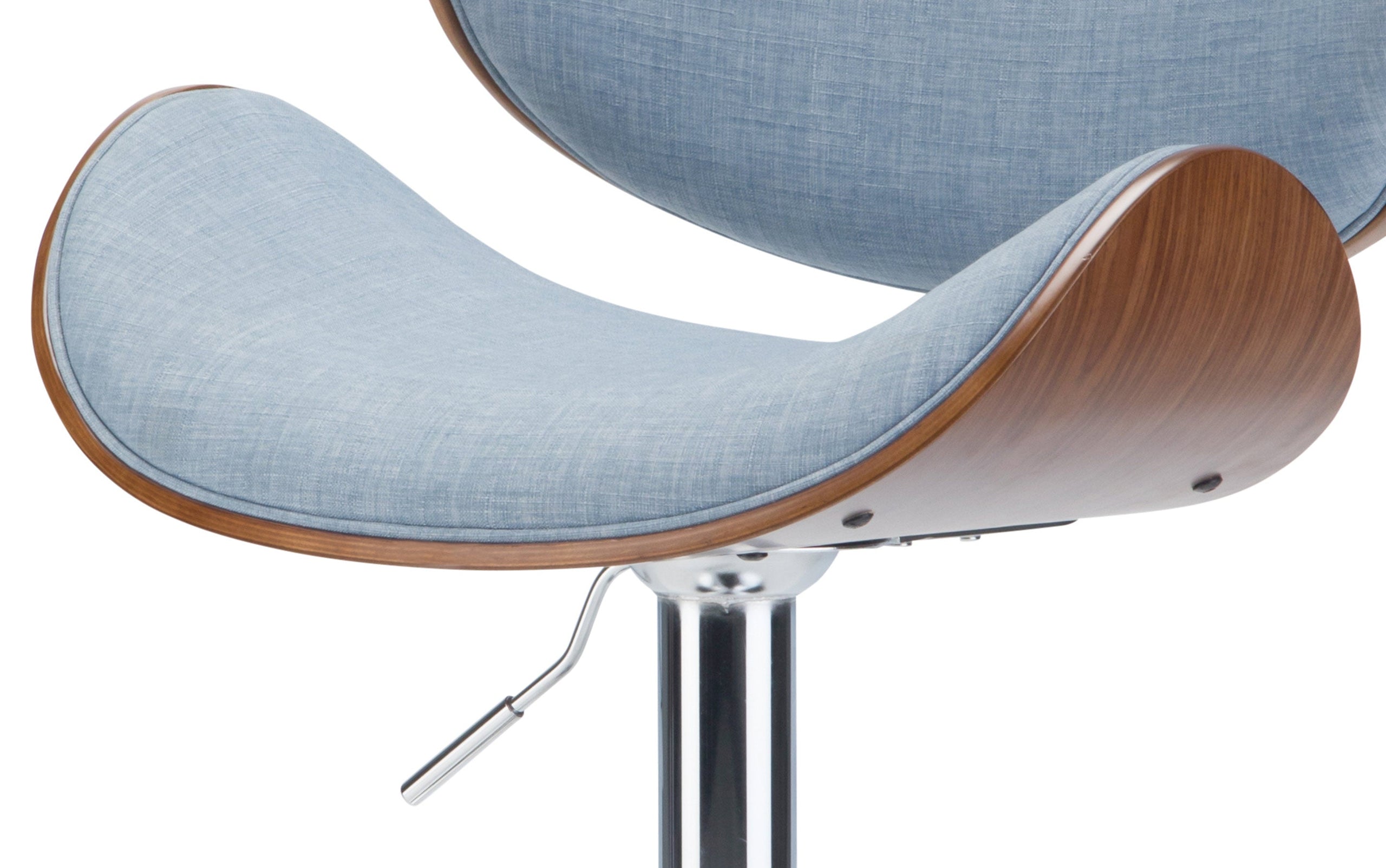 Light Denim Blue Linen Style Fabric Walnut | Marana Bentwood Gas Lift Bar Stool
