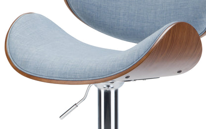 Light Denim Blue Linen Style Fabric Walnut | Marana Bentwood Gas Lift Bar Stool