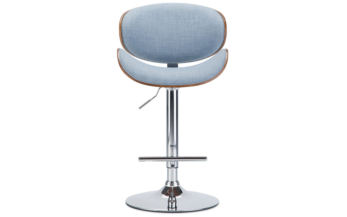 Light Denim Blue Linen Style Fabric Walnut | Marana Bentwood Gas Lift Bar Stool