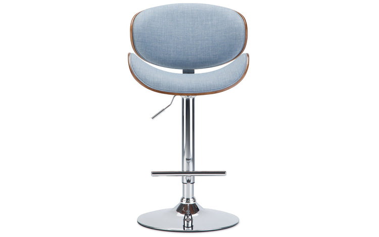 Light Denim Blue Linen Style Fabric Walnut | Marana Bentwood Gas Lift Bar Stool