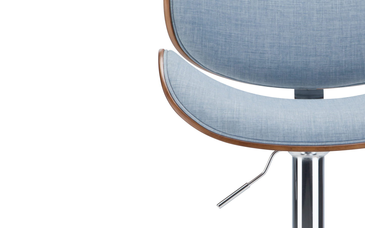 Light Denim Blue Linen Style Fabric Walnut | Marana Bentwood Gas Lift Bar Stool