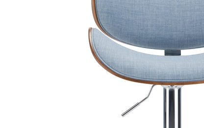 Light Denim Blue Linen Style Fabric Walnut | Marana Bentwood Gas Lift Bar Stool