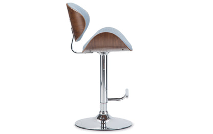 Light Denim Blue Linen Style Fabric Walnut | Marana Bentwood Gas Lift Bar Stool