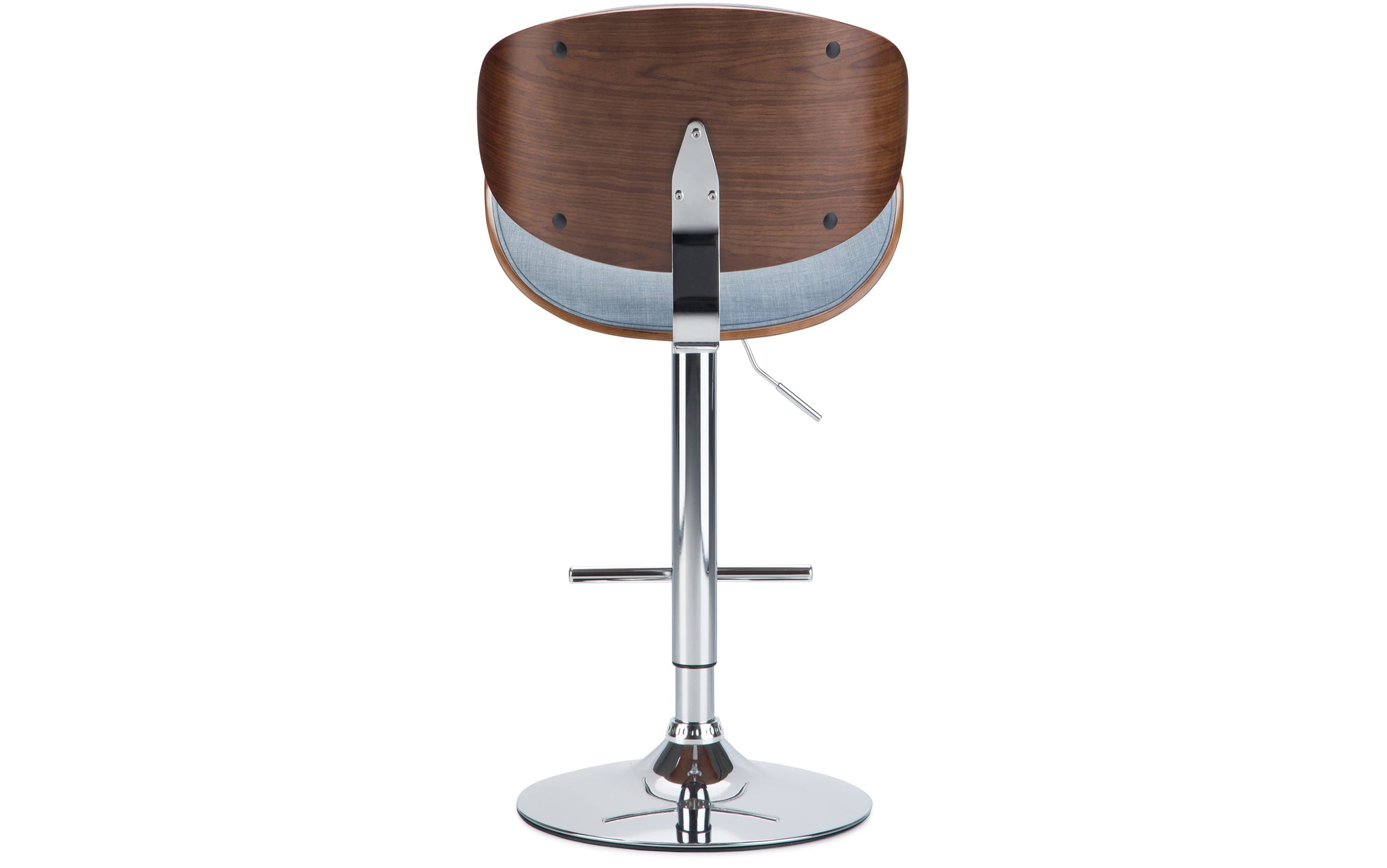 Light Denim Blue Linen Style Fabric Walnut | Marana Bentwood Gas Lift Bar Stool