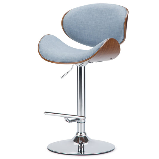 Light Denim Blue Linen Style Fabric Walnut | Marana Bentwood Gas Lift Bar Stool