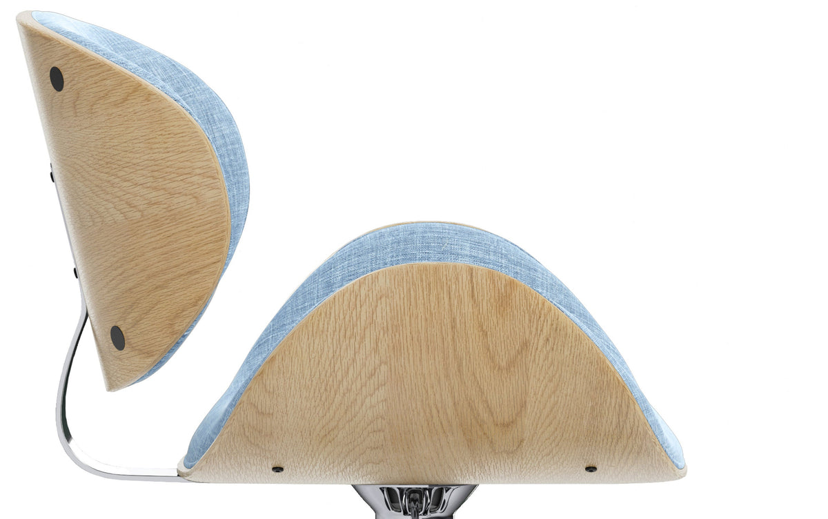 Denim Blue Linen Style Fabric Natural Oak | Marana Bentwood Adjustable Swivel Bar Stool