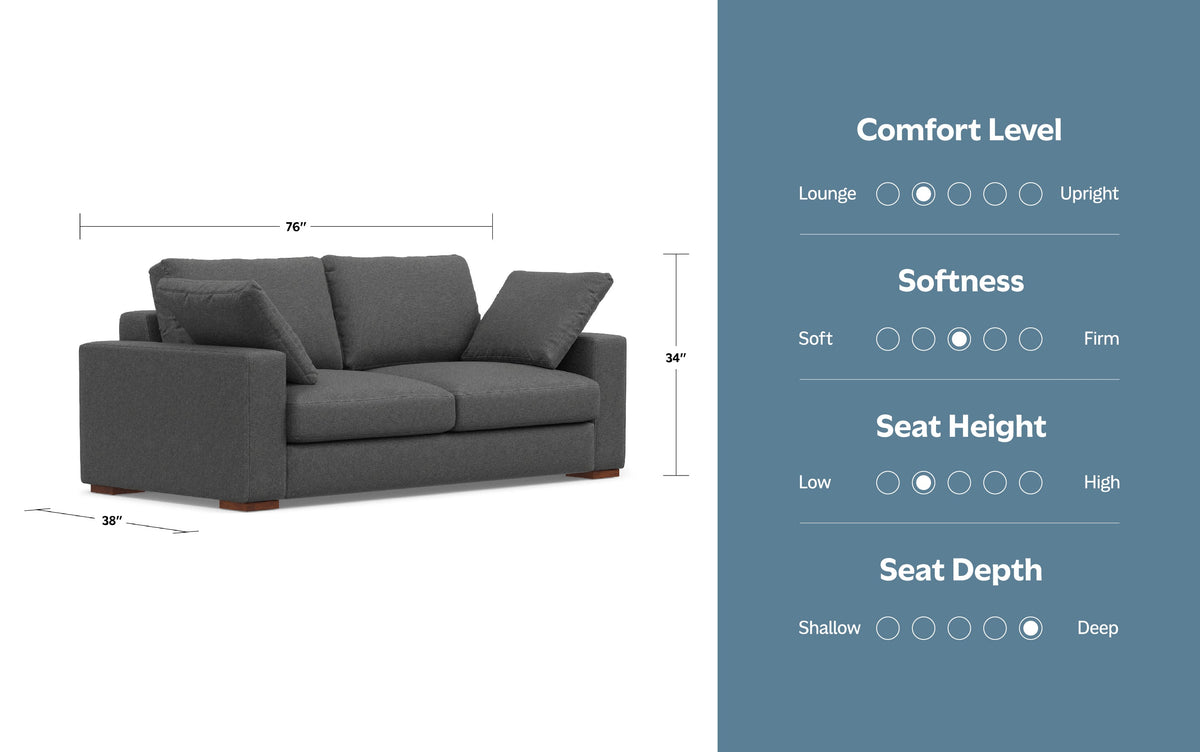 Pebble Grey Performance Fabric | Charlie 78 inch Deep Seater Sofa