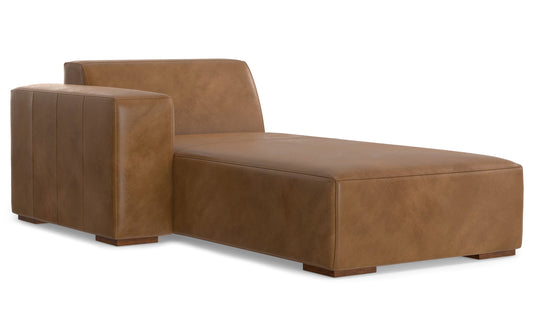 Caramel Brown Genuine Leather | Rex Left Chaise Module in Genuine Leather