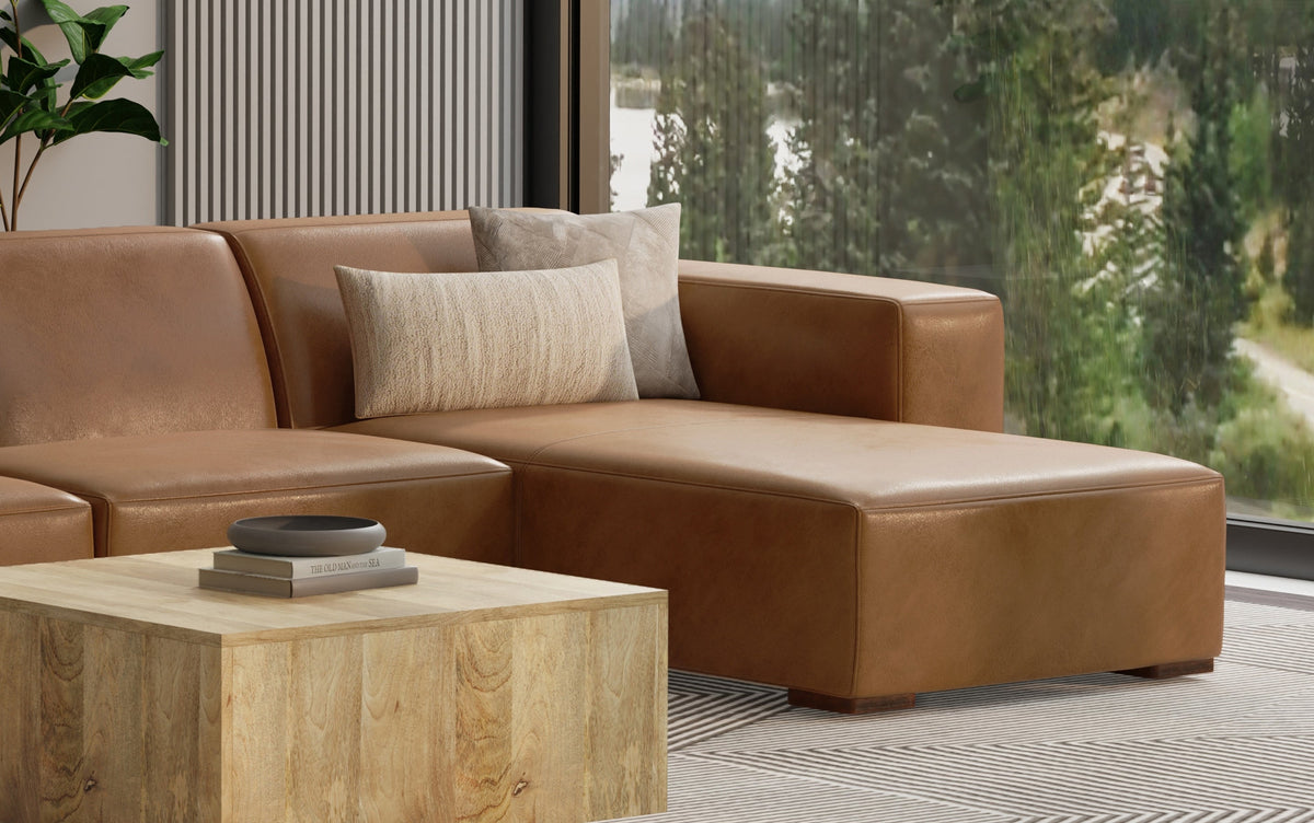 Brown Genuine Leather |  Rex Right Chaise Module in Genuine Leather