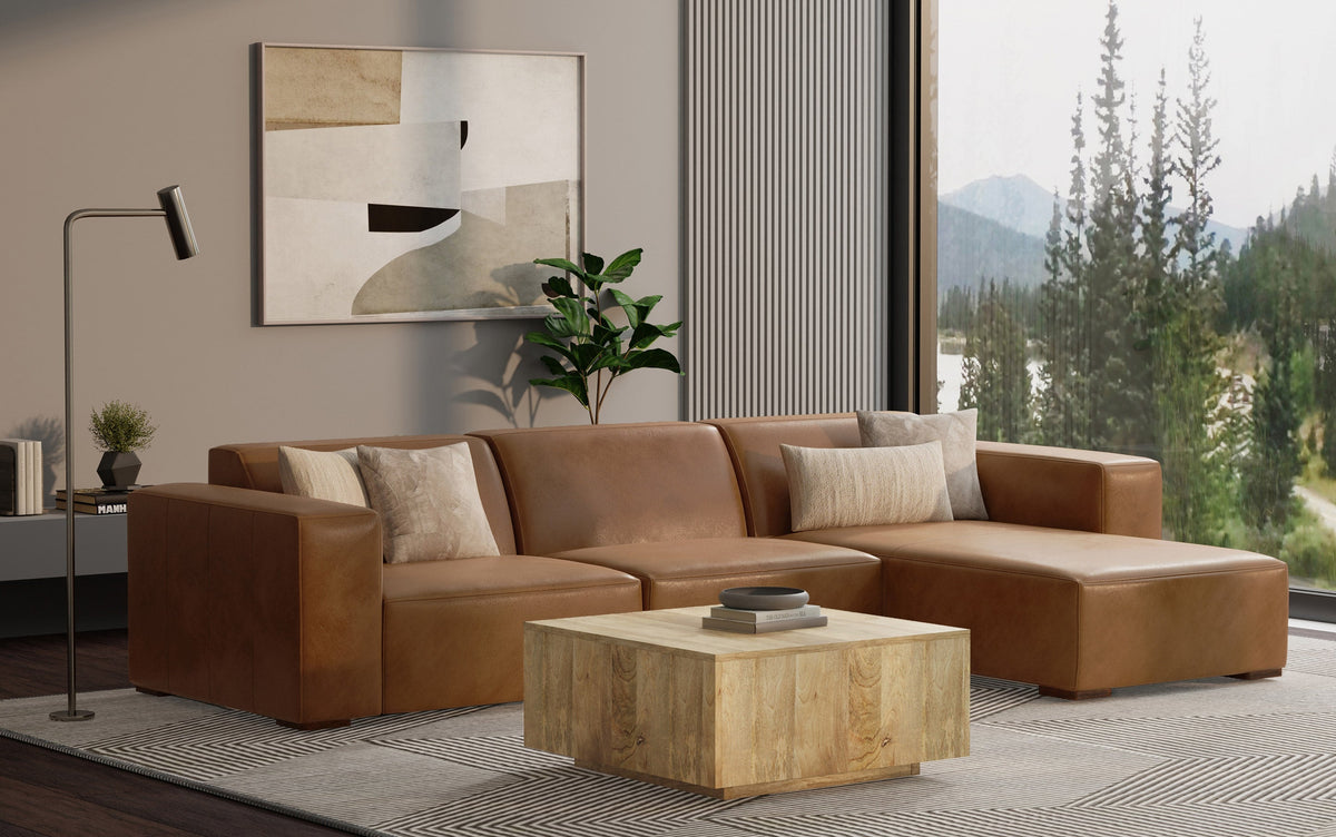 Brown Genuine Leather |  Rex Right Chaise Module in Genuine Leather