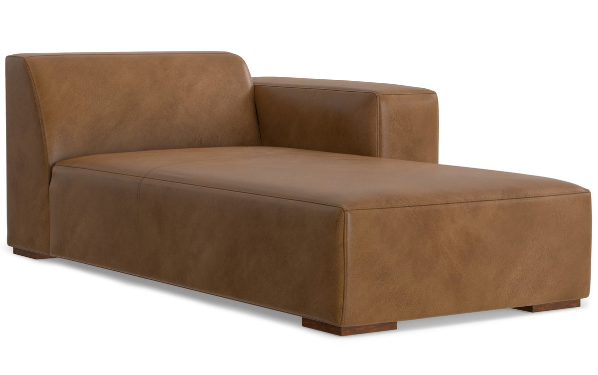 Brown Genuine Leather |  Rex Right Chaise Module in Genuine Leather