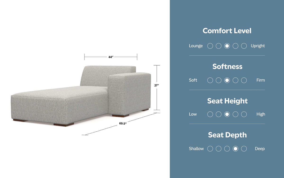Pale Grey Performance Fabric |  Rex Right Chaise Module in Performance Fabric