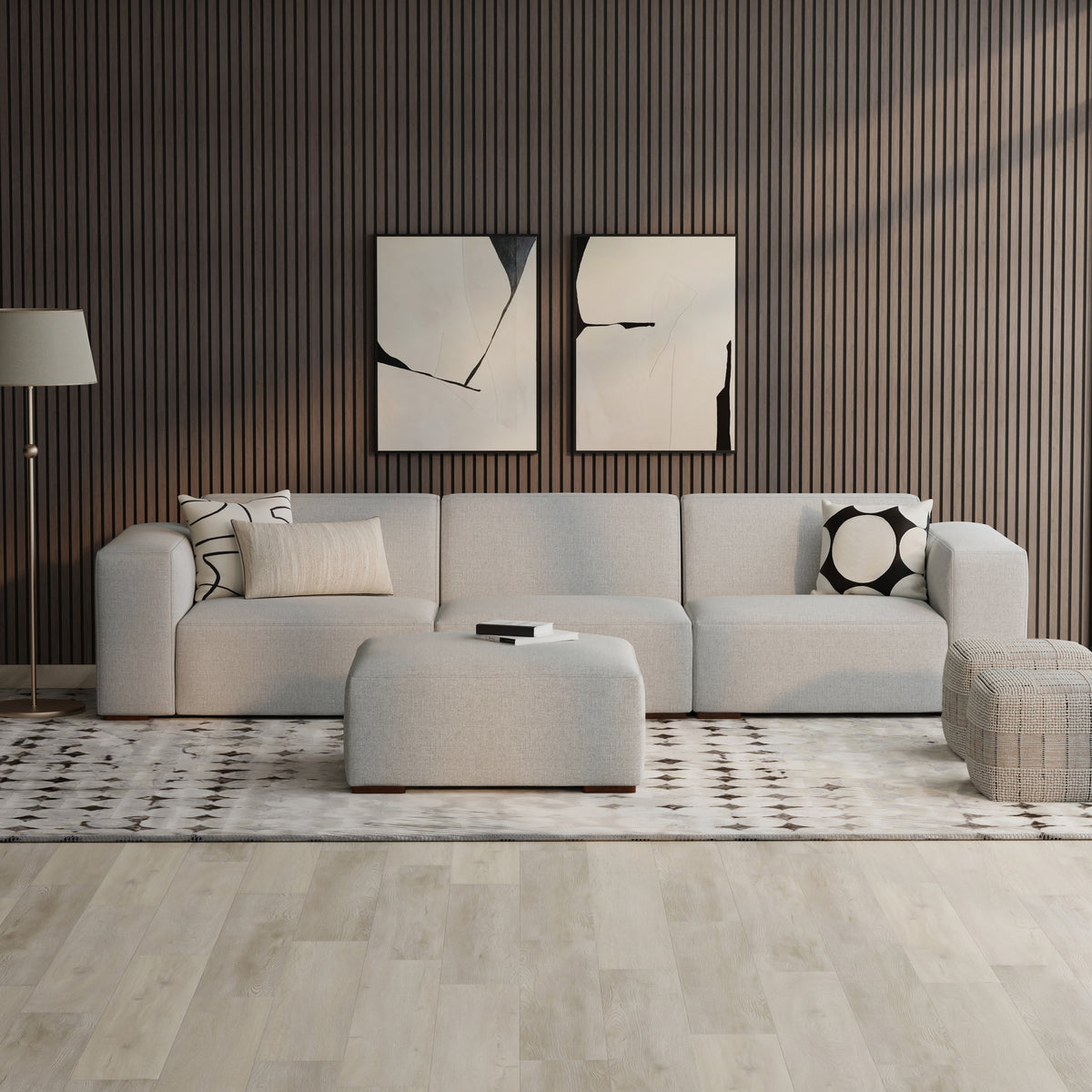 Pale Grey Performance Grey | Rex Ottoman in Performance Fabric