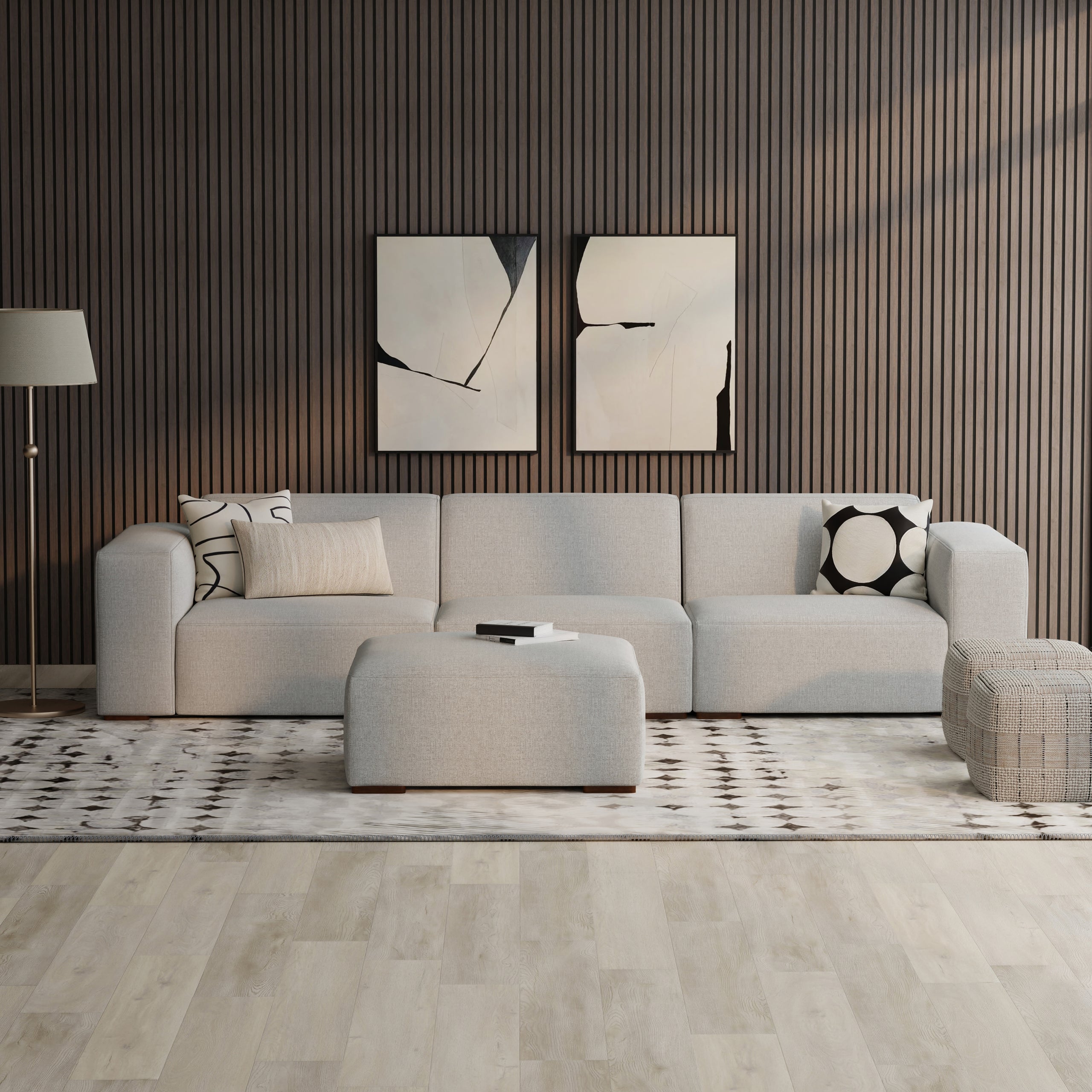 Pale Grey Performance Grey | Rex Ottoman in Performance Fabric