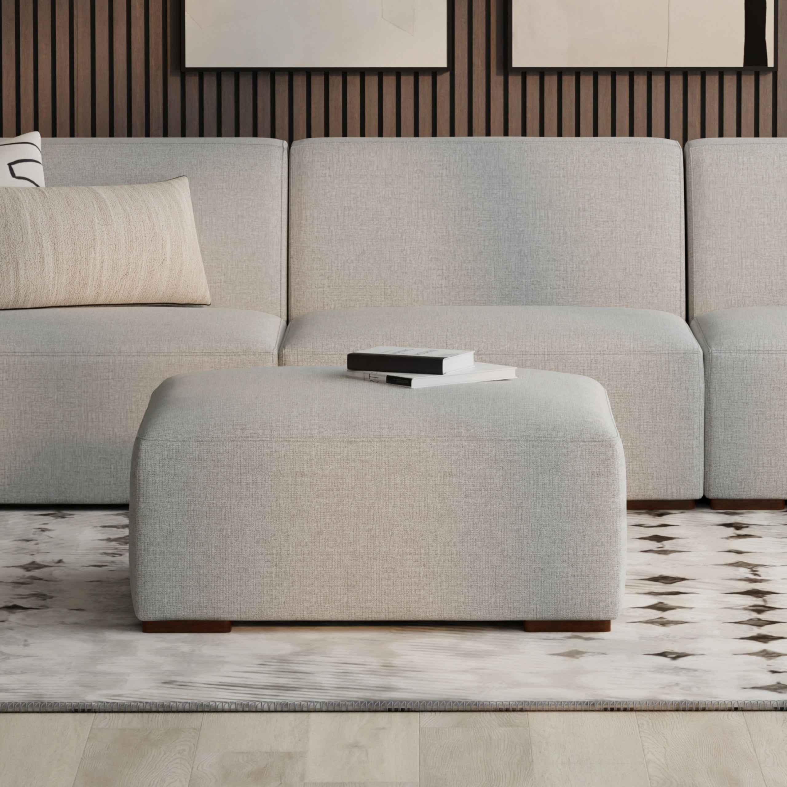 Pale Grey Performance Grey | Rex Ottoman in Performance Fabric