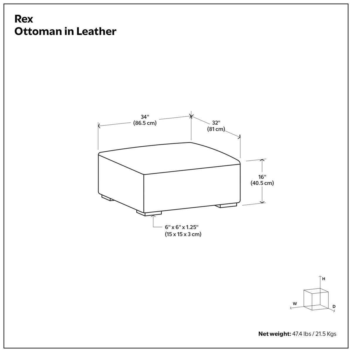 Sienna Genuine Leather | Rex Ottoman in Genuine Leather