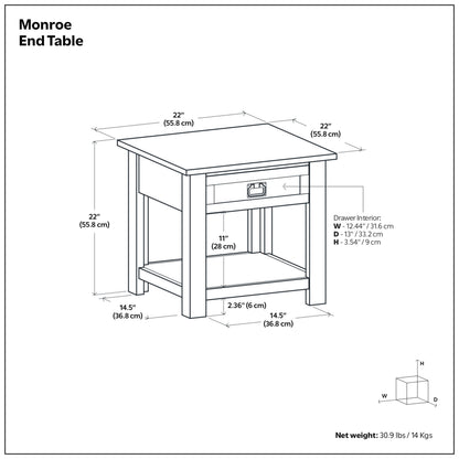 Distressed Charcoal Brown | Monroe End Table in Acacia