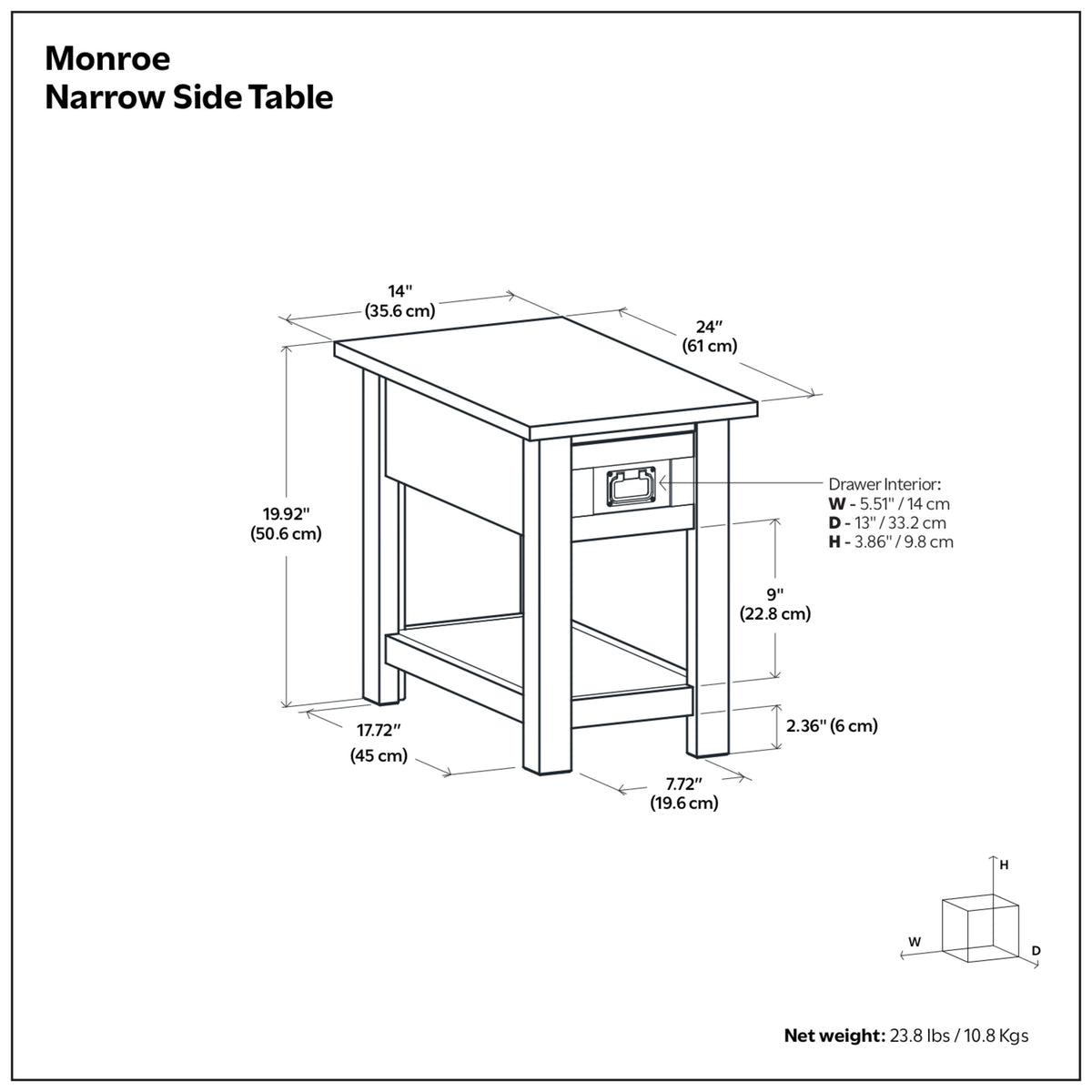Distressed Charcoal Brown | Monroe Narrow Side Table in Acacia