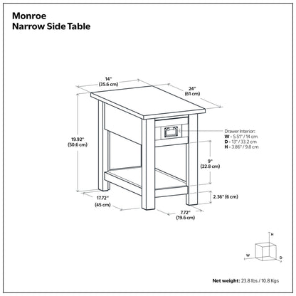 Distressed Charcoal Brown | Monroe Narrow Side Table in Acacia