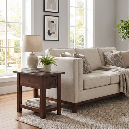 Distressed Charcoal Brown | Monroe Narrow Side Table in Acacia