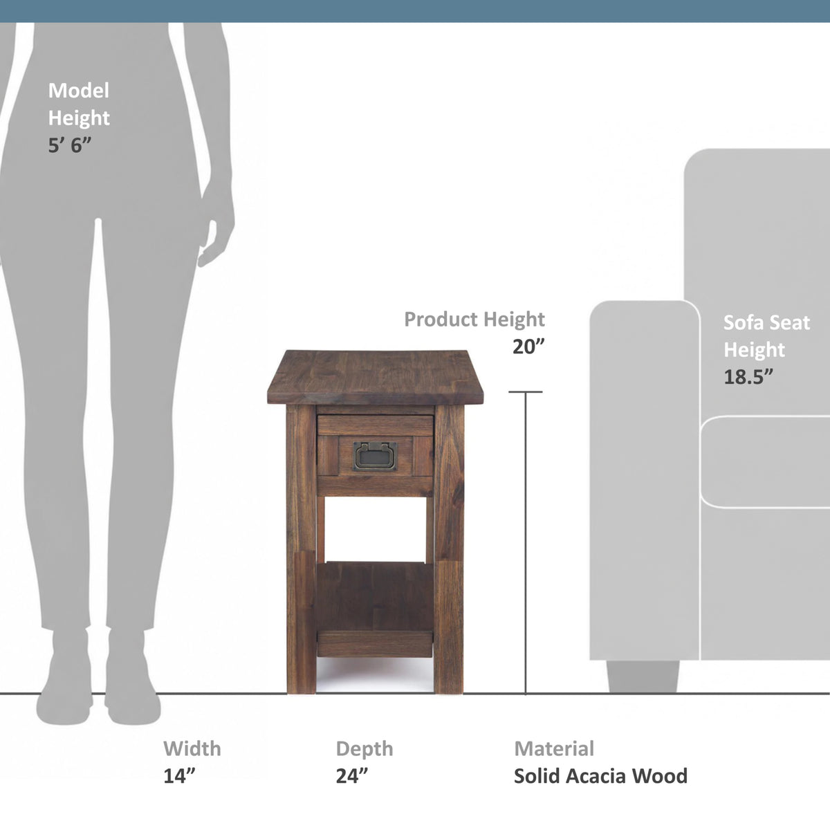 Rustic Natural Aged Brown | Monroe Narrow Side Table in Acacia