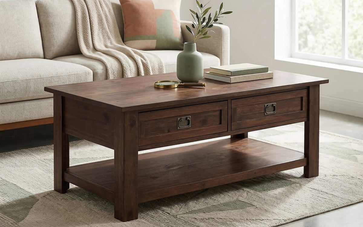 Distressed Charcoal Brown | Monroe Rectangular Coffee Table with Drawers