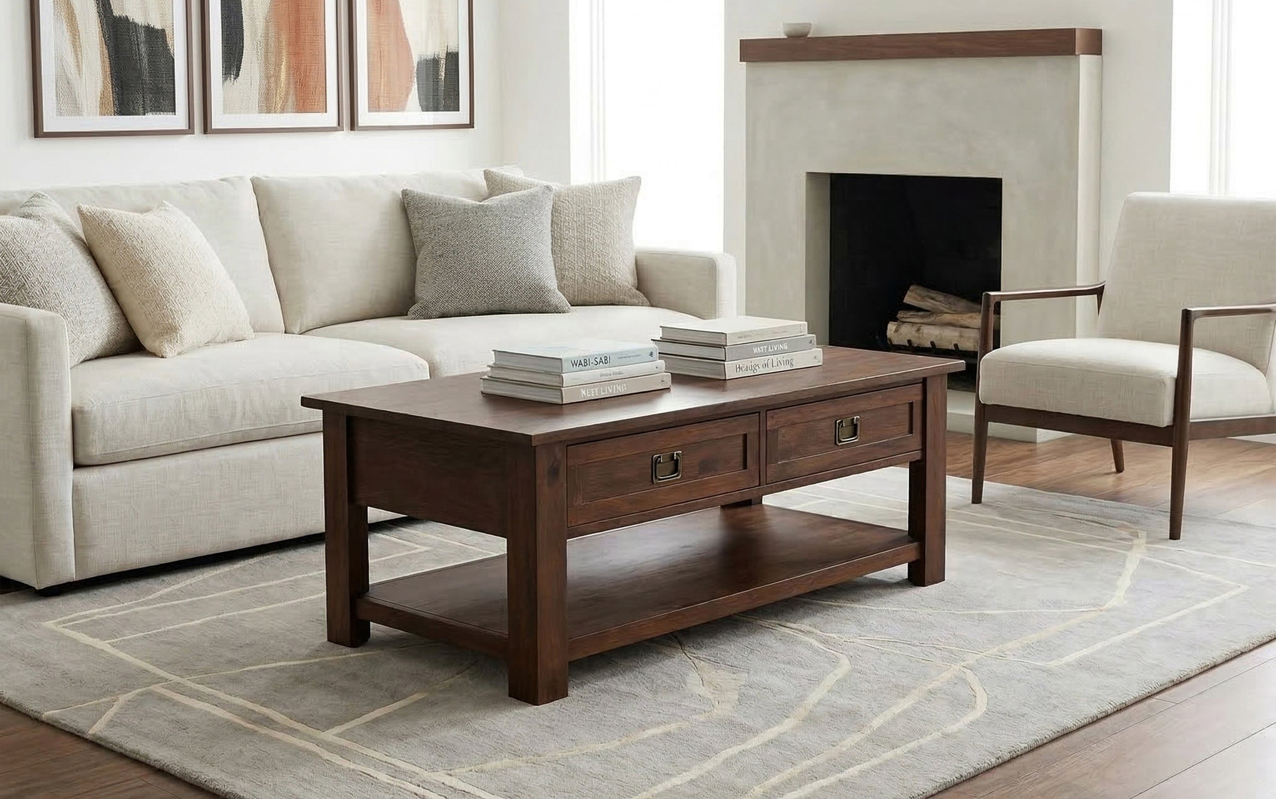 Distressed Charcoal Brown | Monroe Rectangular Coffee Table with Drawers