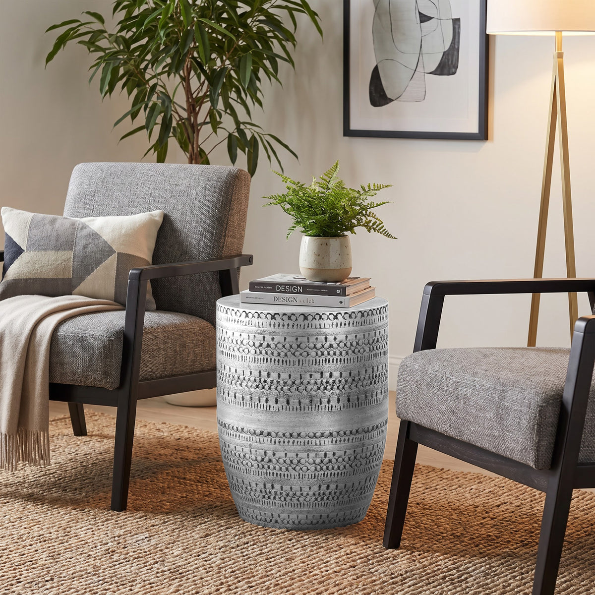 Antique Silver | Johnsen 15 inch Tribal Pattern Accent Table