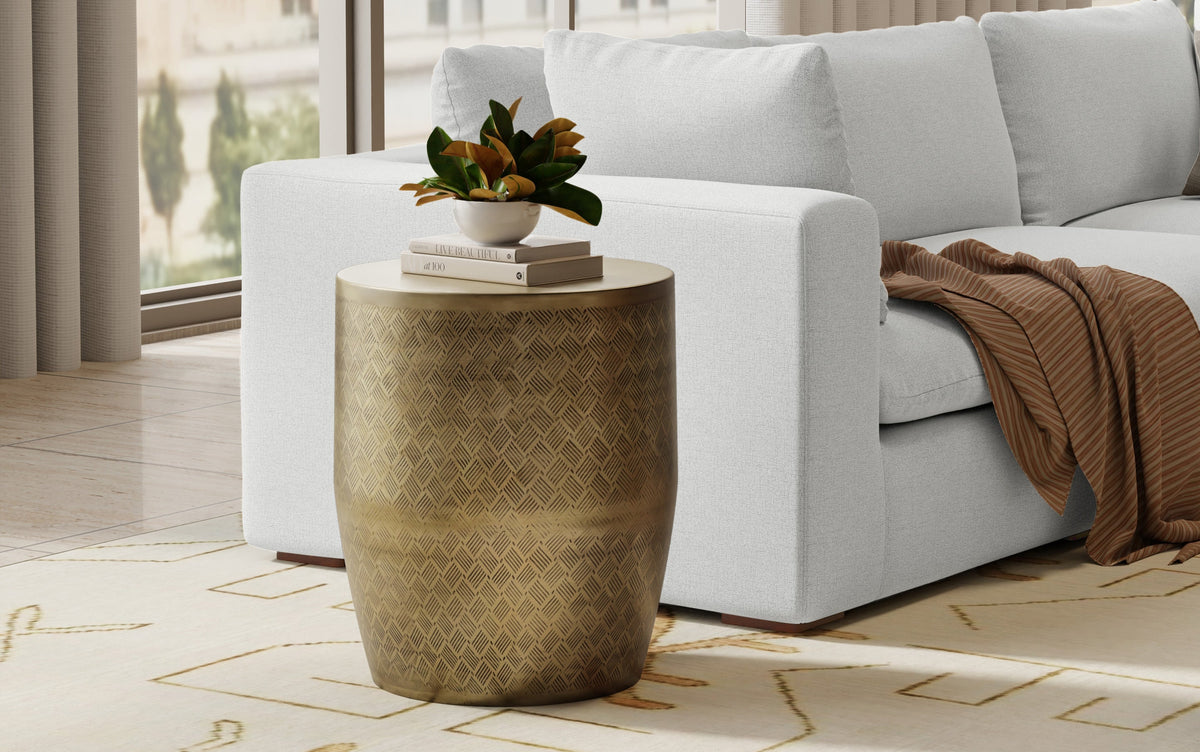 Antique Gold Cross Hatch | Johnsen 18 inch Cross Hatch Pattern Accent Table