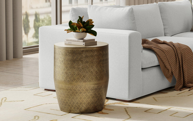 Antique Gold Cross Hatch | Johnsen 18 inch Cross Hatch Pattern Accent Table