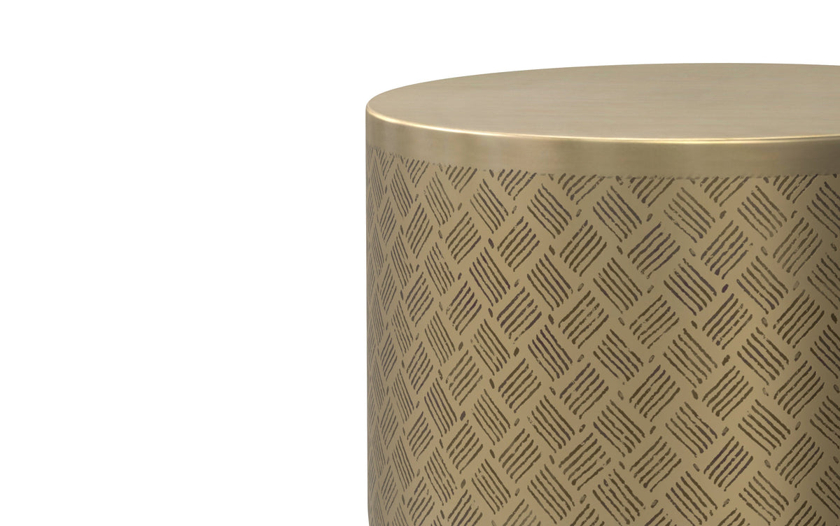 Antique Gold Cross Hatch | Johnsen 18 inch Cross Hatch Pattern Accent Table
