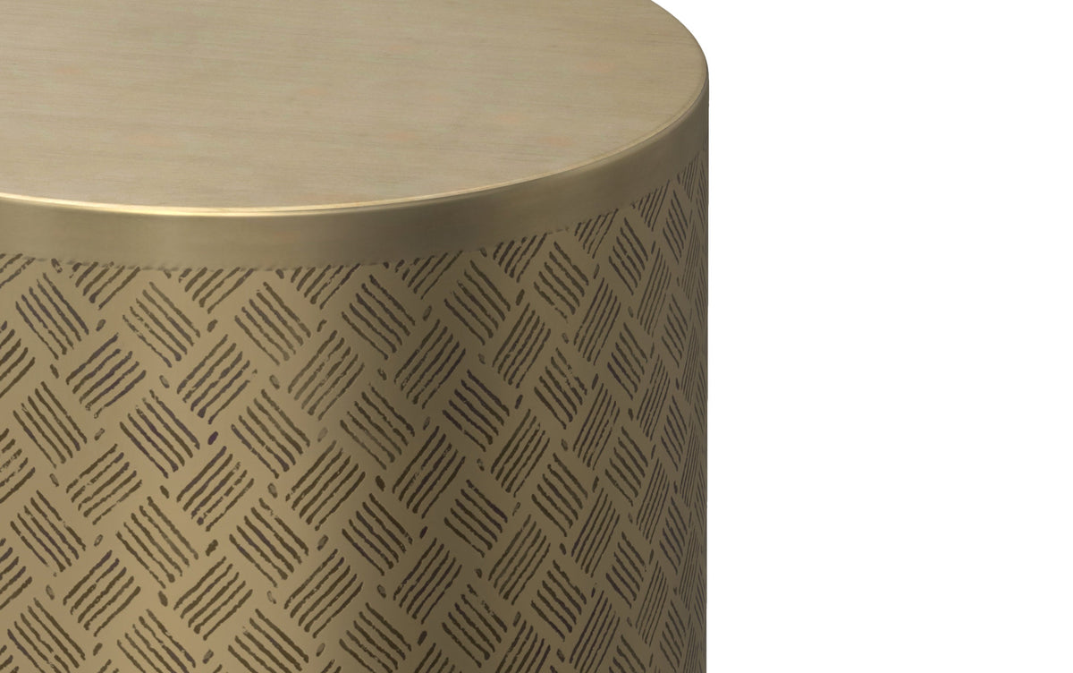 Antique Gold Cross Hatch | Johnsen 18 inch Cross Hatch Pattern Accent Table