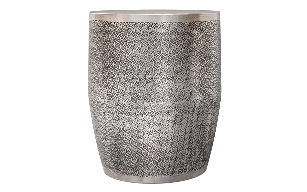 Antique Silver Web Pattern | Johnsen 18 inch Cross Hatch Pattern Accent Table