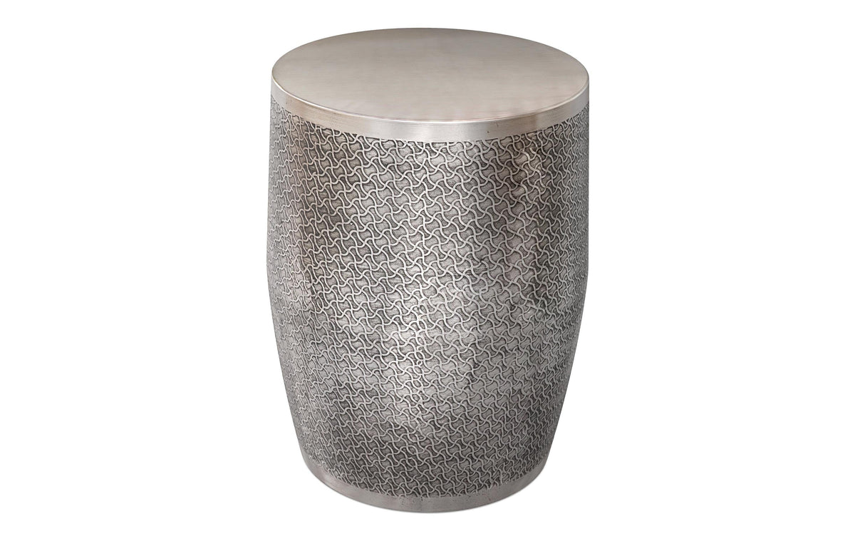 Antique Silver Web Pattern | Johnsen 18 inch Cross Hatch Pattern Accent Table