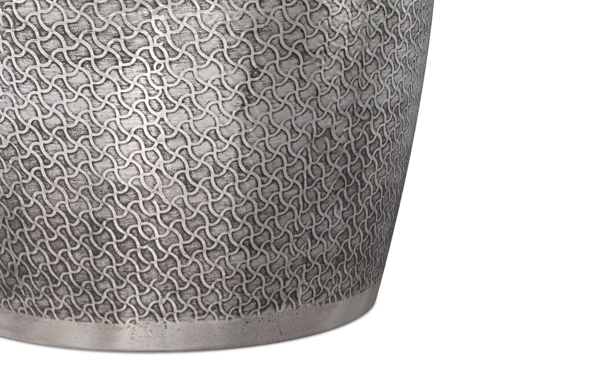 Antique Silver Web Pattern | Johnsen 18 inch Cross Hatch Pattern Accent Table