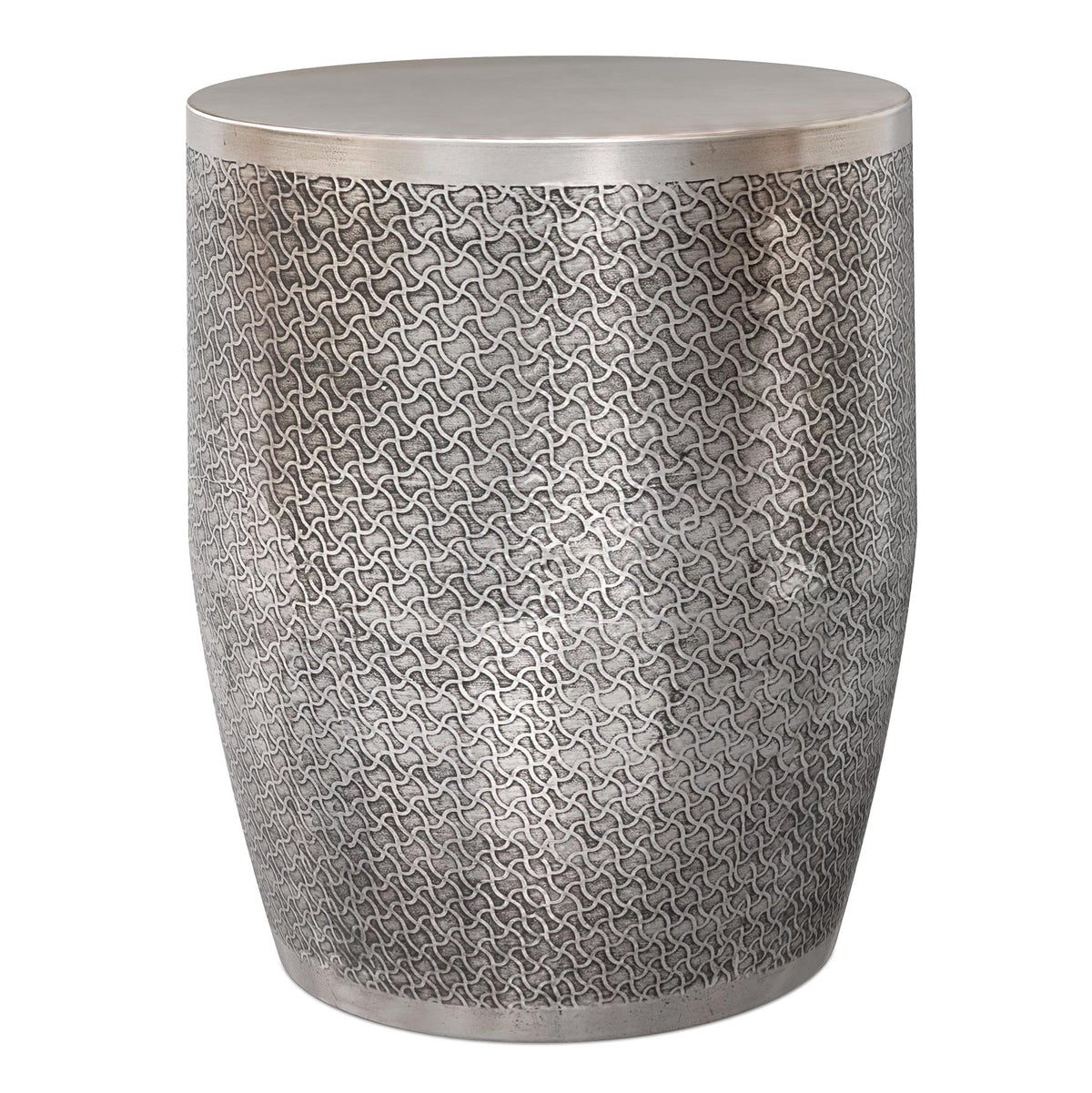 Antique Silver Web Pattern | Johnsen 18 inch Cross Hatch Pattern Accent Table