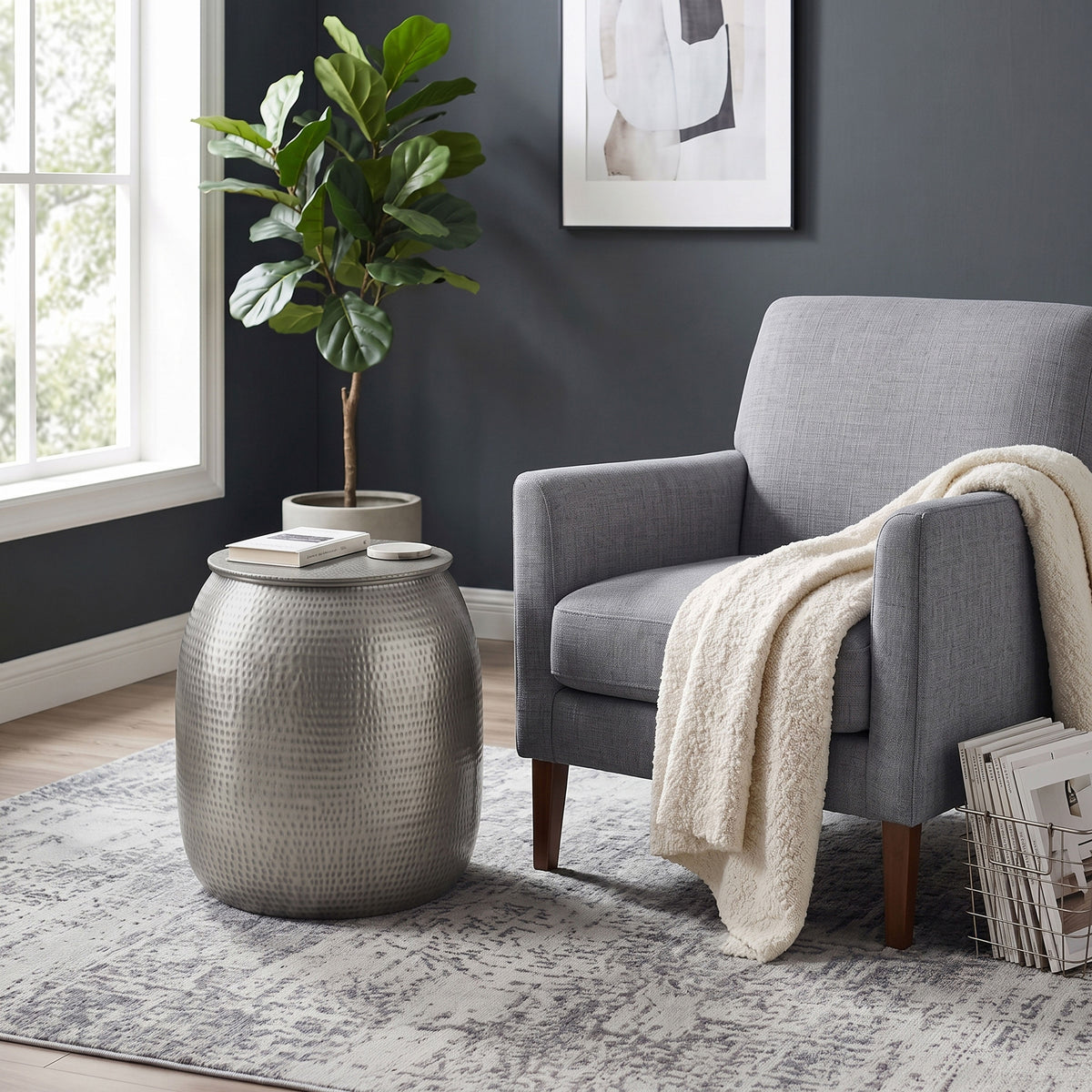 Antique Silver | Griffen Metal Storage Accent Table