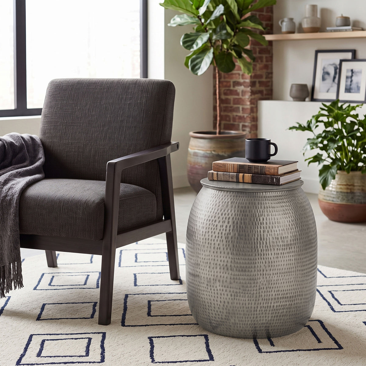 Antique Silver | Griffen Metal Storage Accent Table