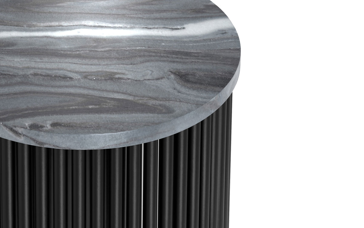 Grey Marble/Black Marble | Demy Metal and Wood Accent Table