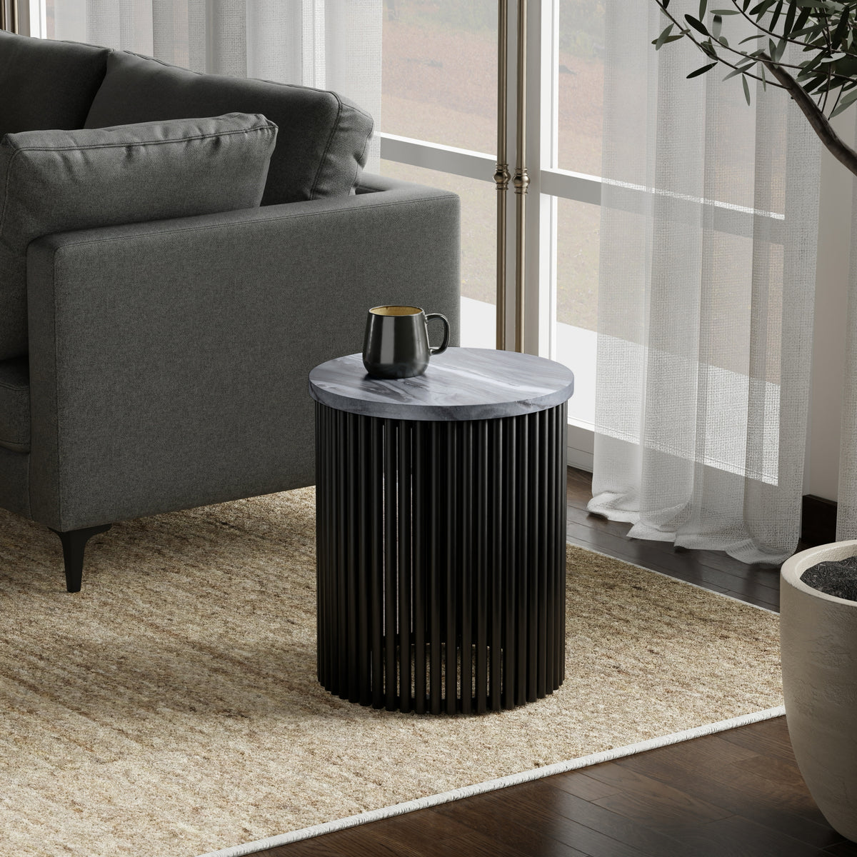 Grey Marble/Black Marble | Demy 18 inch Metal Accent Table