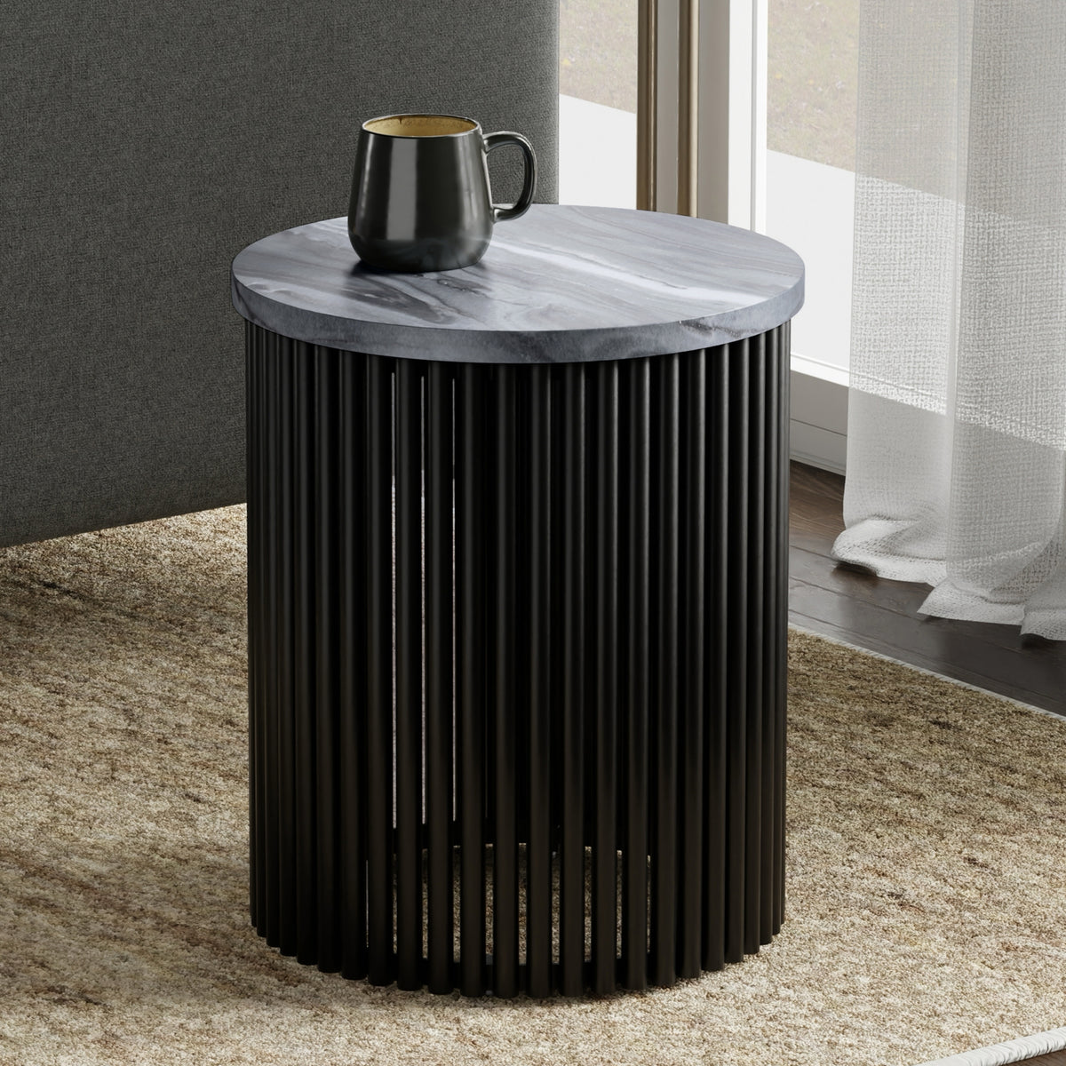 Grey Marble/Black Marble | Demy 18 inch Metal Accent Table