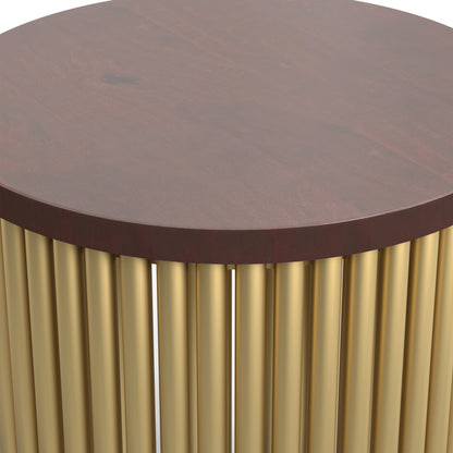 Cognac and Gold Wood | Demy 18 inch Metal and Wood Accent Table
